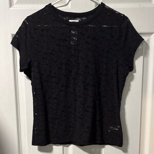 aerie Black Floral Lace Short Sleeve Tee